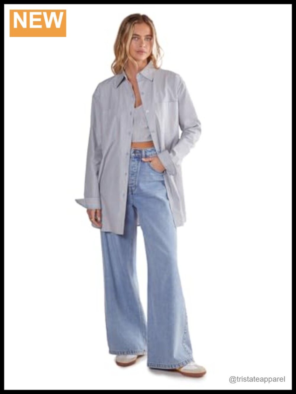 Cotton Stripe Bralet and Oversized Shirt Set Two Piece Lounge